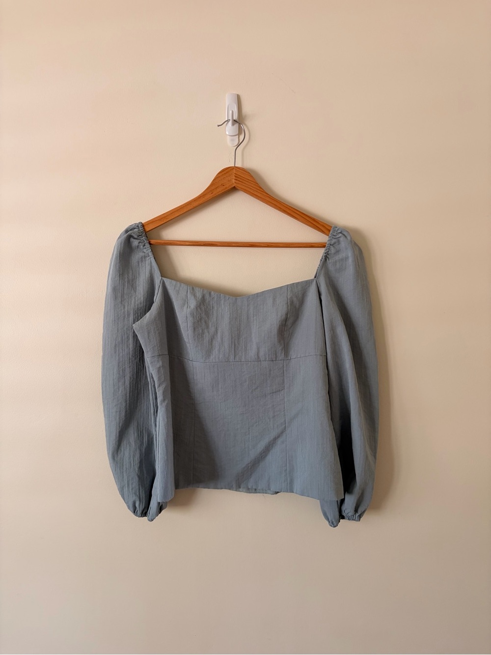 Love Bonito Square Heart Neck Puff Sleeve Blouse in Dusty Blue